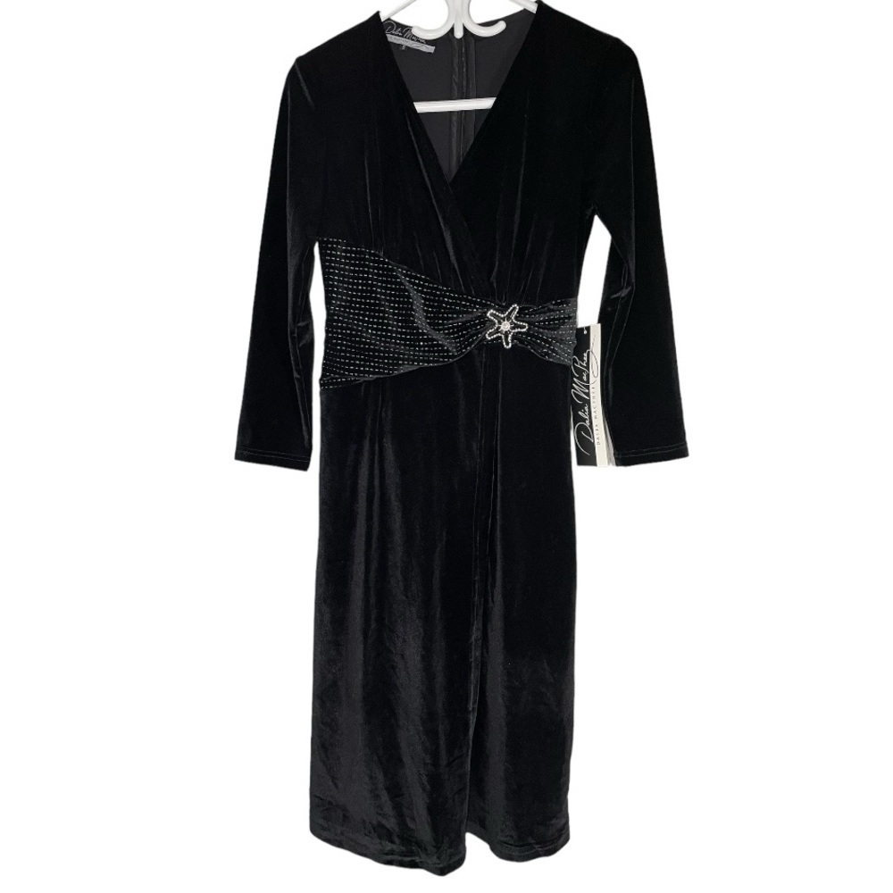 NWT Dalia Macphee Black Verlour Wrap Mini Dress size S